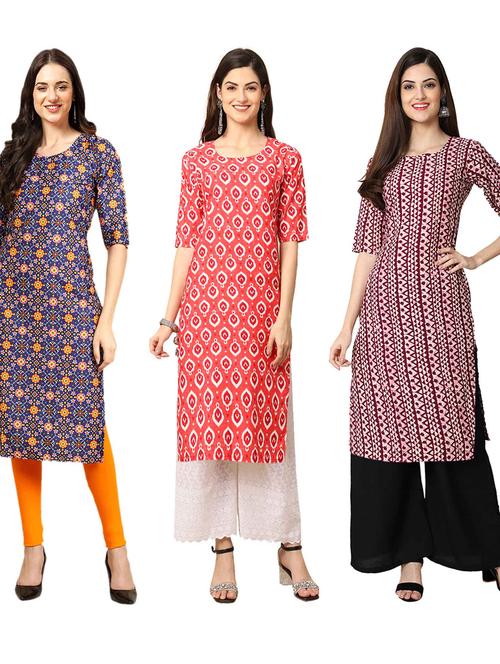 pack of 3 printed straight kurta - 19401016 - Very Small Image - 1