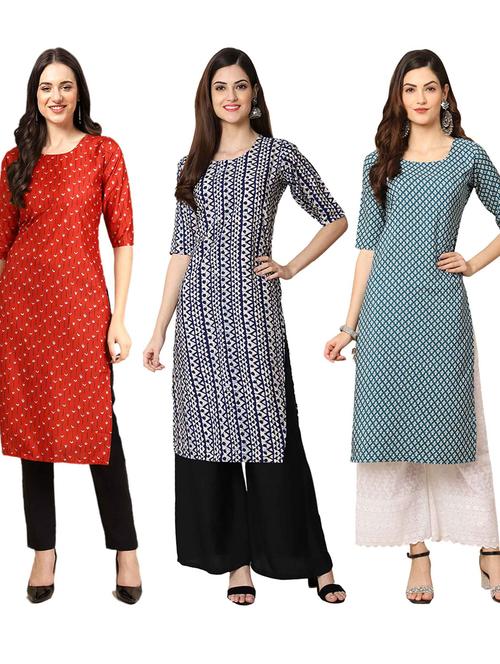 pack of 3 printed straight kurta - 19401021 - Very Small Image - 1