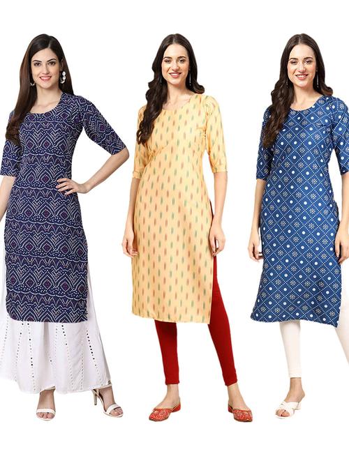 pack of 3 printed straight kurta - 19401041 - Very Small Image - 1
