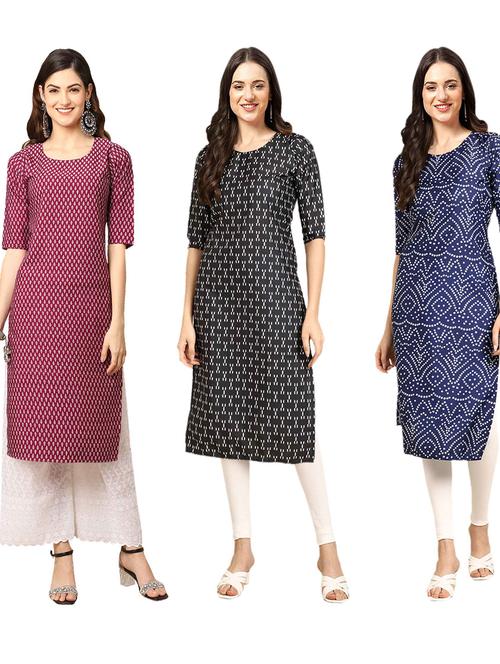 pack of 3 printed straight kurta - 19401047 - Very Small Image - 1