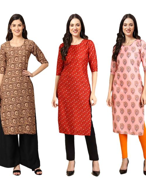 pack of 3 multi colored straight kurta - 19401064 - Very Small Image - 1