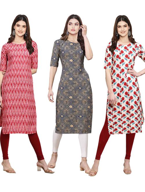 pack of 3 multi colored straight kurta - 19401069 - Very Small Image - 1
