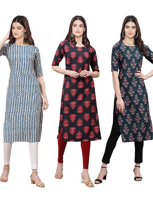 pack of 3 multi colored straight kurta - 19401084 - Very Small Image - 1
