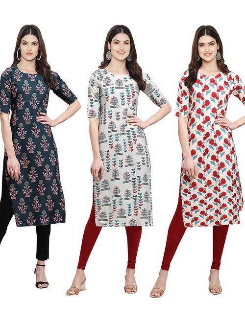 pack of 3 multi colored straight kurta - 19401105 - Very Small Image - 1