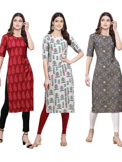 pack of 3 multi colored straight kurta - 19401114 - Very Small Image - 1