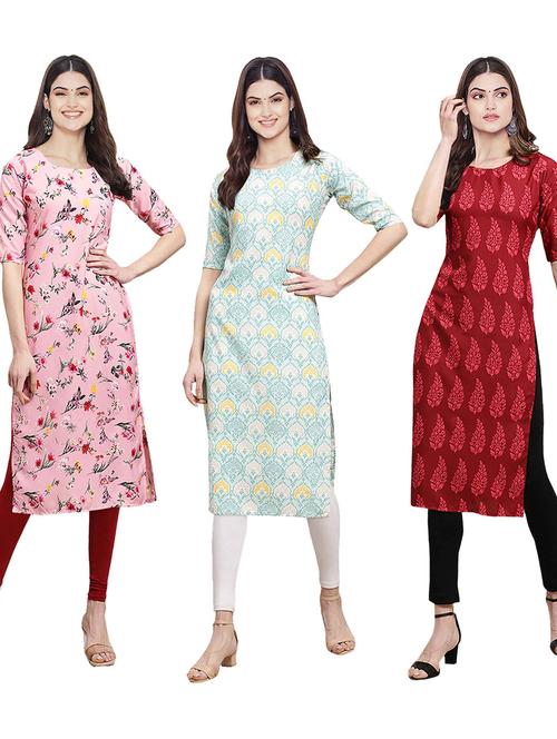 pack of 3 multi colored straight kurta - 19401124 - Very Small Image - 1