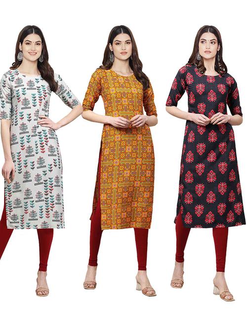 pack of 3 multi colored straight kurta - 19401126 - Very Small Image - 1