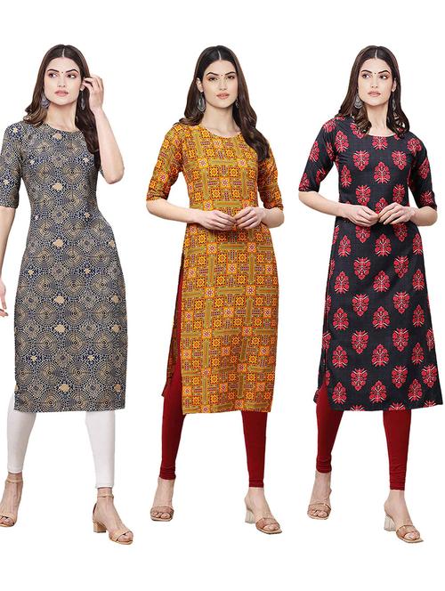 pack of 3 multi colored straight kurta - 19401131 - Very Small Image - 1