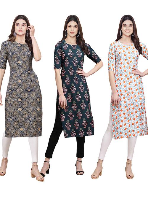 pack of 3 multi colored straight kurta - 19401132 - Very Small Image - 1