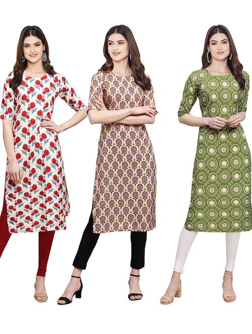 pack of 3 multi colored straight kurta - 19401137 - Very Small Image - 1