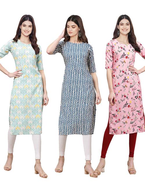pack of 3 multi colored straight kurta - 19401142 - Very Small Image - 1