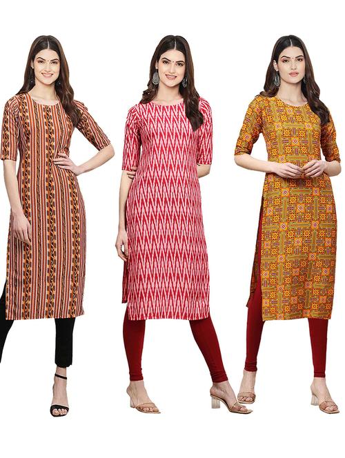pack of 3 multi colored straight kurta - 19401146 - Very Small Image - 1