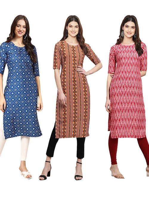 pack of 3 multi colored straight kurta - 19401159 - Very Small Image - 1