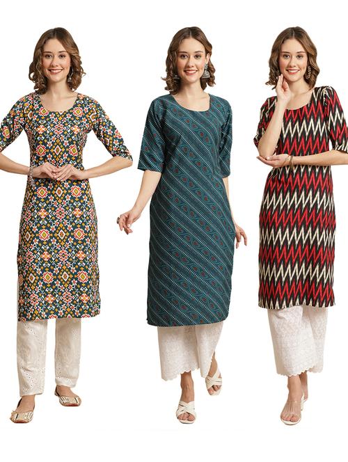 pack of 3 multi colored straight kurta - 19401166 - Very Small Image - 1