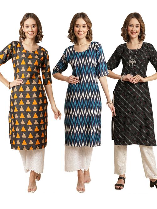 pack of 3 multi colored straight kurta - 19401182 - Very Small Image - 1