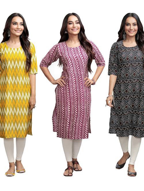 pack of 3 multi colored straight kurta - 19401192 - Very Small Image - 1