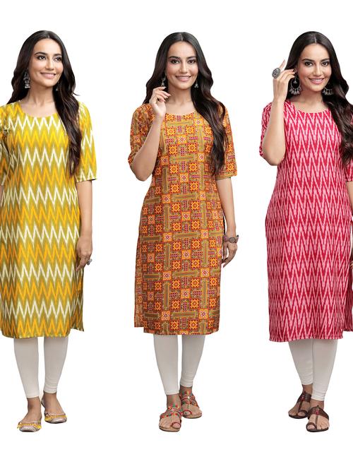 pack of 3 multi colored straight kurta - 19401194 - Very Small Image - 1