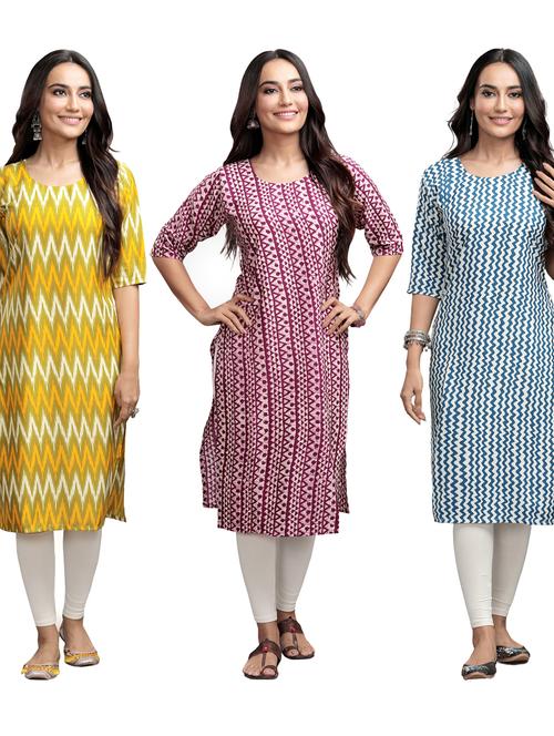 pack of 3 multi colored straight kurta - 19401195 - Very Small Image - 1