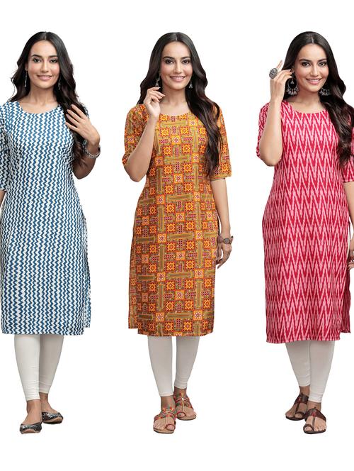 pack of 3 multi colored straight kurta - 19401199 - Very Small Image - 1