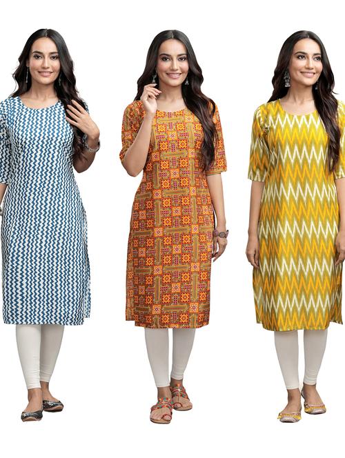 pack of 3 multi colored straight kurta - 19401200 - Very Small Image - 1