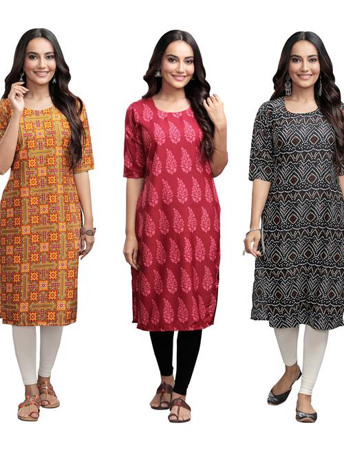 pack of 3 multi colored straight kurta - 19401211 - Very Small Image - 1