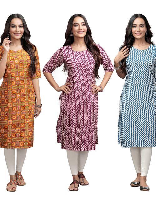 pack of 3 multi colored straight kurta - 19401212 - Very Small Image - 1