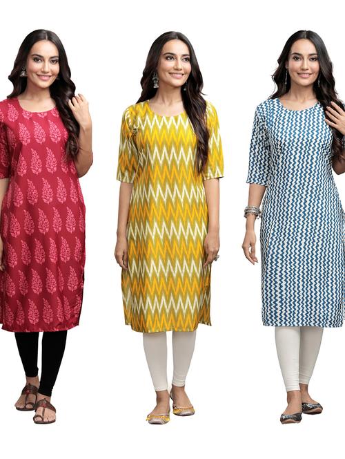 pack of 3 multi colored straight kurta - 19401214 - Very Small Image - 1