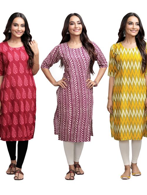 pack of 3 multi colored straight kurta - 19401218 - Very Small Image - 1