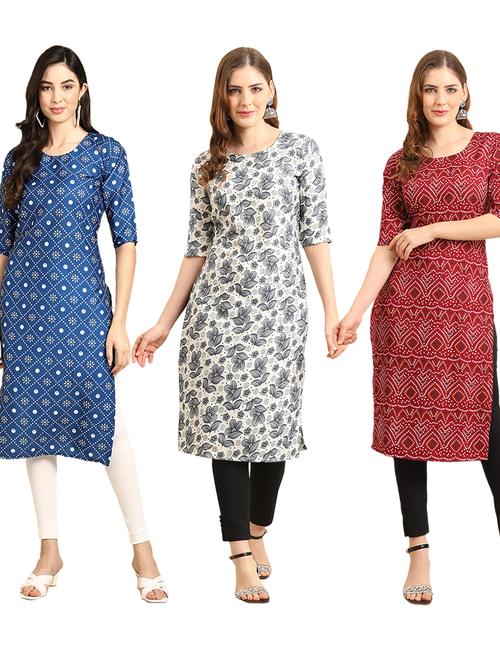 pack of 3 multi colored straight kurta - 19401234 - Very Small Image - 1