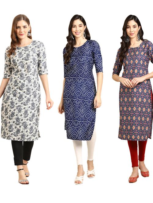 pack of 3 multi colored straight kurta - 19401243 - Very Small Image - 1