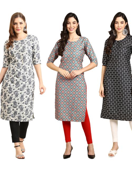 pack of 3 multi colored straight kurta - 19401246 - Very Small Image - 1