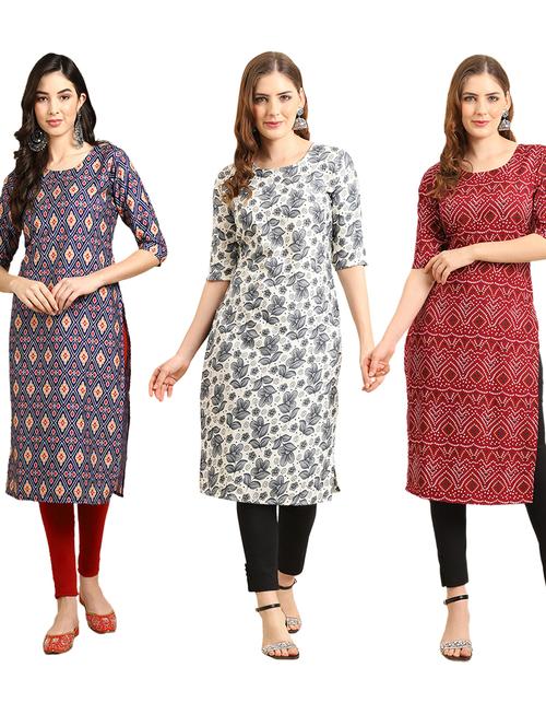pack of 3 multi colored straight kurta - 19401249 - Very Small Image - 1