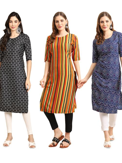 pack of 3 multi colored straight kurta - 19401257 - Very Small Image - 1