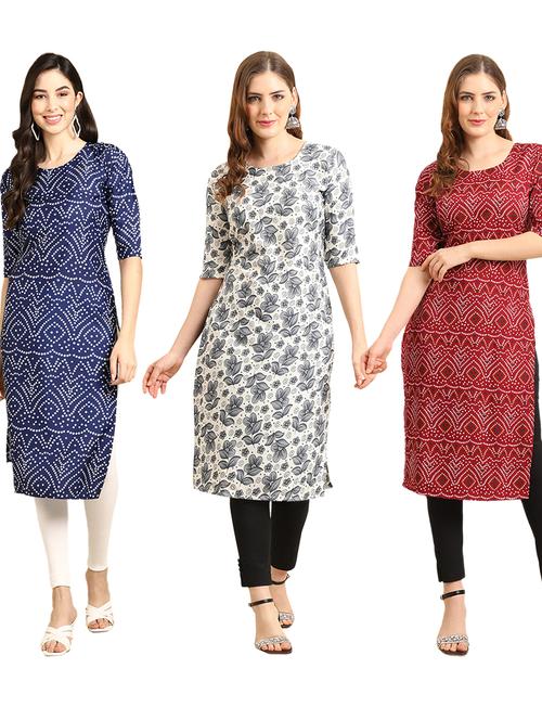 pack of 3 multi colored straight kurta - 19401269 - Very Small Image - 1