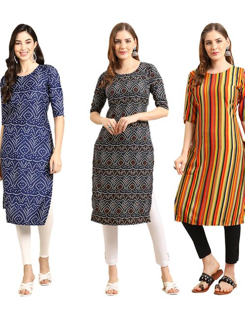 pack of 3 multi colored straight kurta - 19401270 - Very Small Image - 1