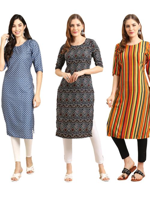 pack of 3 multi colored straight kurta - 19401275 - Very Small Image - 1