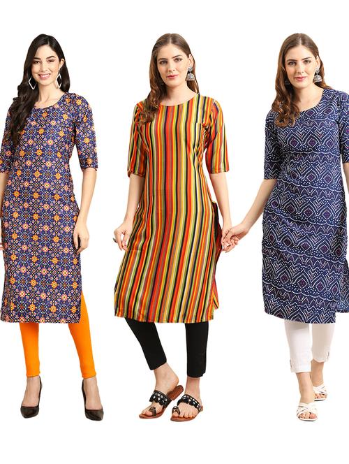 pack of 3 multi colored straight kurta - 19401282 - Very Small Image - 1