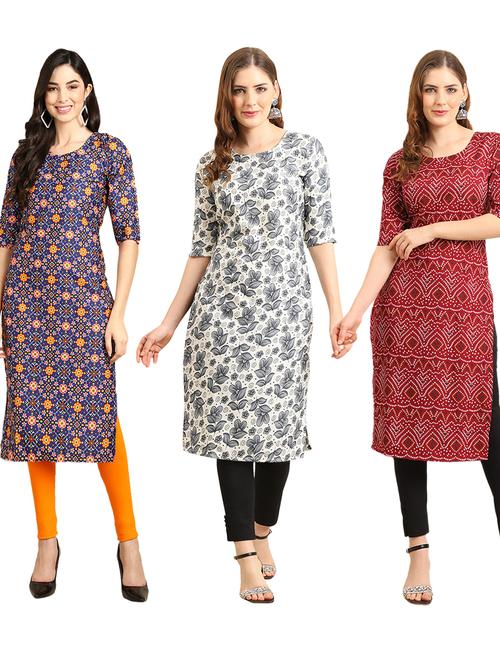 pack of 3 multi colored straight kurta - 19401284 - Very Small Image - 1