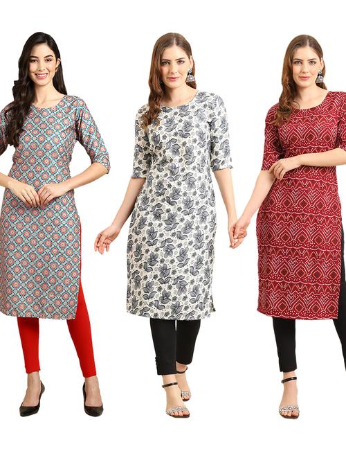 pack of 3 multi colored straight kurta - 19401294 - Very Small Image - 1