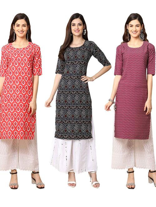 pack of 3 multi colored straight kurta - 19401316 - Very Small Image - 1