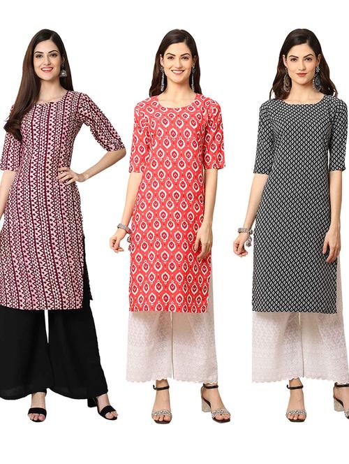 pack of 3 multi colored straight kurta - 19401317 - Very Small Image - 1