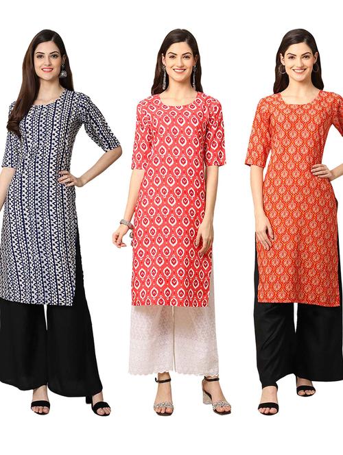 pack of 3 multi colored straight kurta - 19401322 - Very Small Image - 1