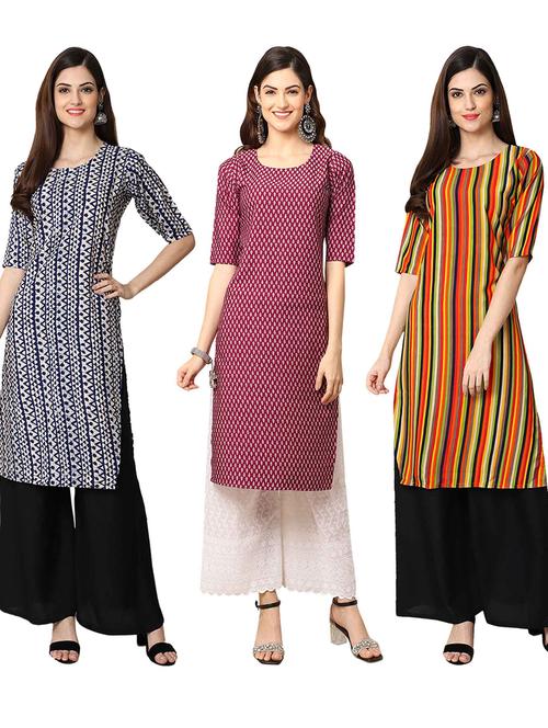 pack of 3 multi colored straight kurta - 19401327 - Very Small Image - 1