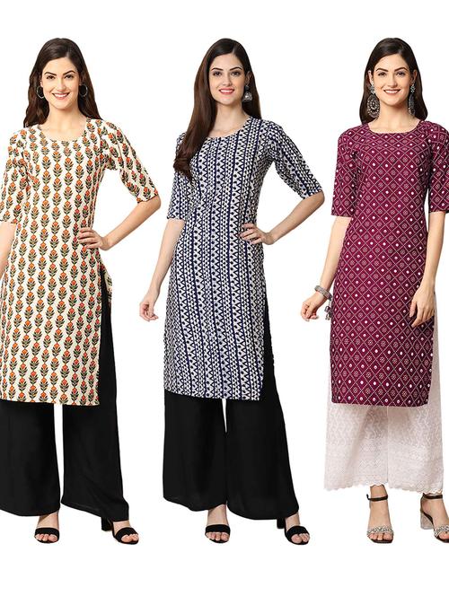 pack of 3 multi colored straight kurta - 19401342 - Very Small Image - 1