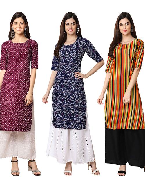 pack off 3 printed straight kurta - 19401355 - Very Small Image - 1