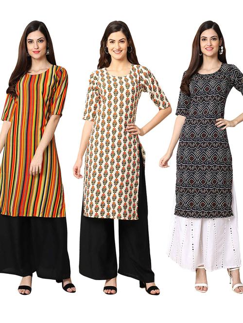pack off 3 printed straight kurta - 19401358 - Very Small Image - 1