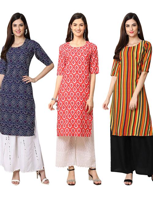 pack off 3 printed straight kurta - 19401384 - Very Small Image - 1