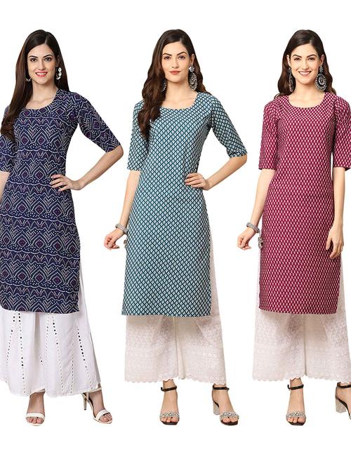 pack off 3 printed straight kurta - 19401385 - Very Small Image - 1