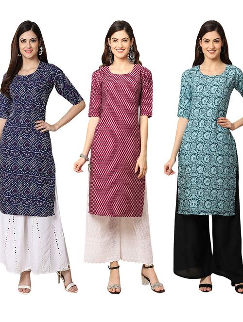 pack off 3 printed straight kurta - 19401389 - Very Small Image - 1