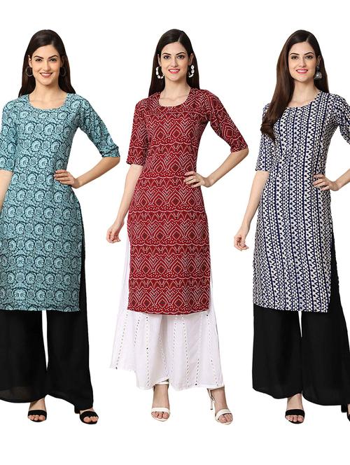 pack off 3 printed straight kurta - 19401403 - Very Small Image - 1